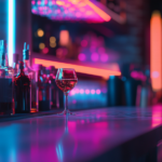 Elegant Glass of Wine on The Counter of A Vibrant Bar, Highlighted by Neon Lights, Showcasing the Atmosphere of The Best Bars in Brooklyn