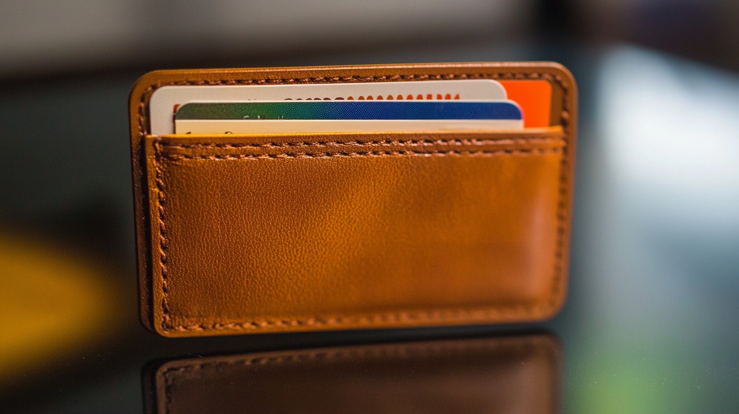 Brown leather wallet with several credit cards peeking out