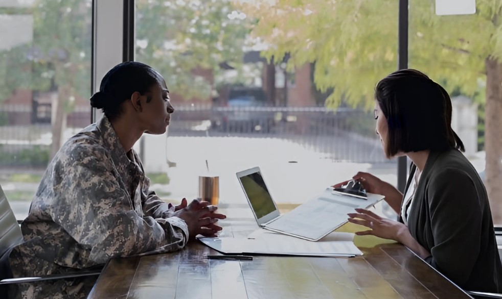 Woman veteran on a job interview