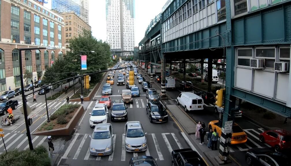 Rush hour in Brooklyn, aerial view