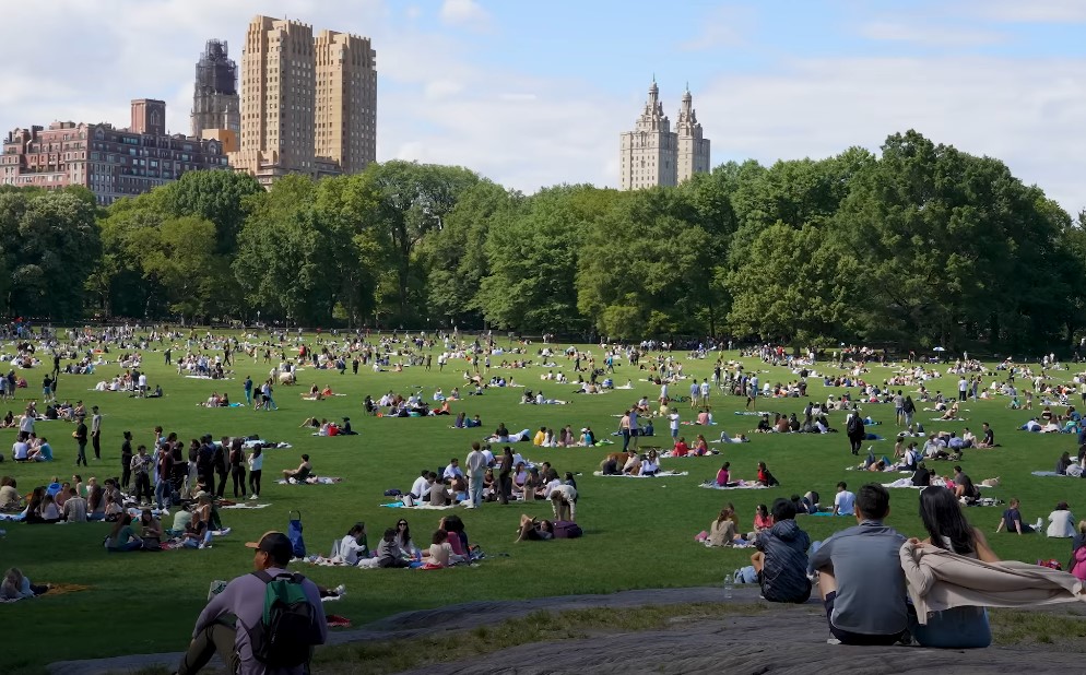 People enjoying a sunny day in a Central Park