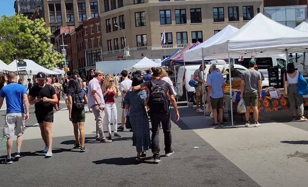 People walking on Brooklyn's farmer's market