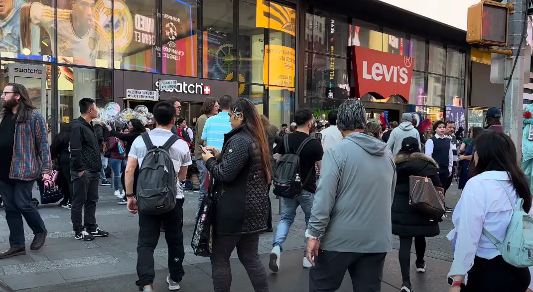 A bustling New York City street scene