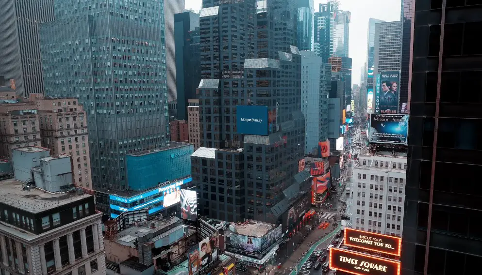 Times Square's vibrant energy, captured from a high vantage point