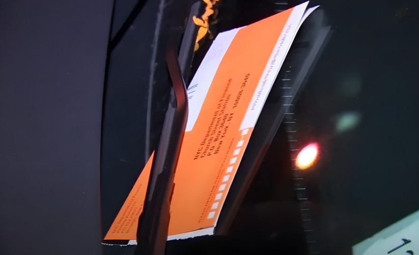 Orange parking ticket, affixed to the car's windshield